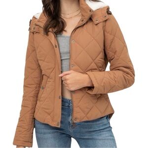 NWOT Love Tree Quilted Brown Hooded Light Puffer Jacket Size Small